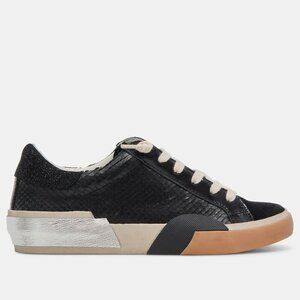 NEW Dolce Vita Zina Court Sneakers - Leather For Women in Black Silver 1125 3m7